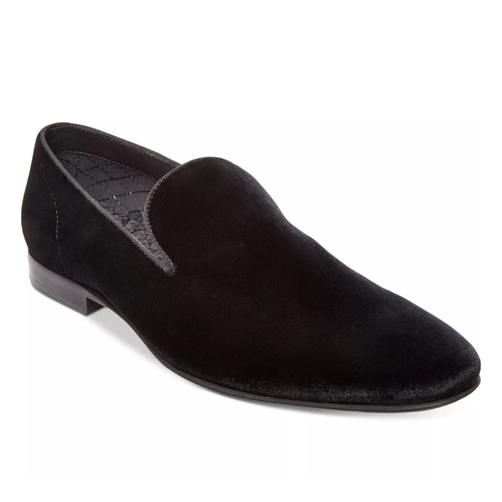 Steve Madden Men's Laight Black Velvet and Satin Smoking Slipper Loafer 10.5